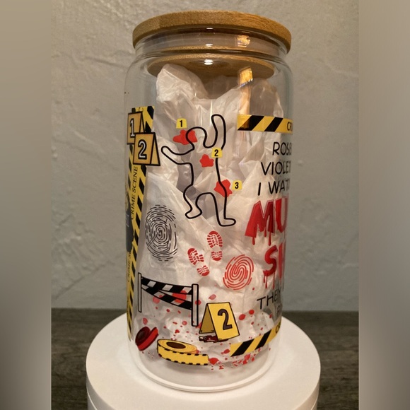 Murder Shows Graphic Hand Crafted Glass Tumbler - Picture 3 of 8